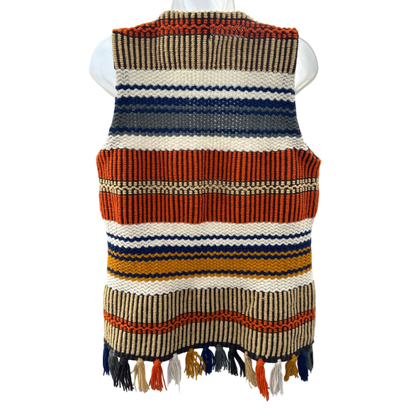 Vintage Glentex Knit Vest Size‎ L Made in Japan Boho Stripe Fringe Western Style - Picture 6 of 10